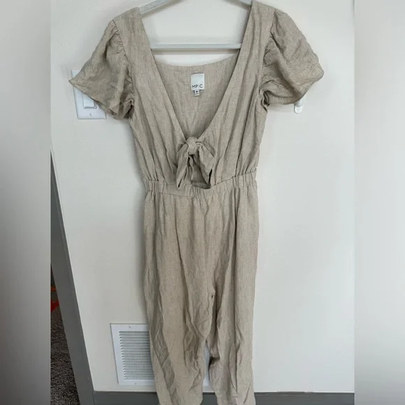 MPC Revolve Tie Front Linen Jumpsuit. Size Medium. - Picture 3 of 6